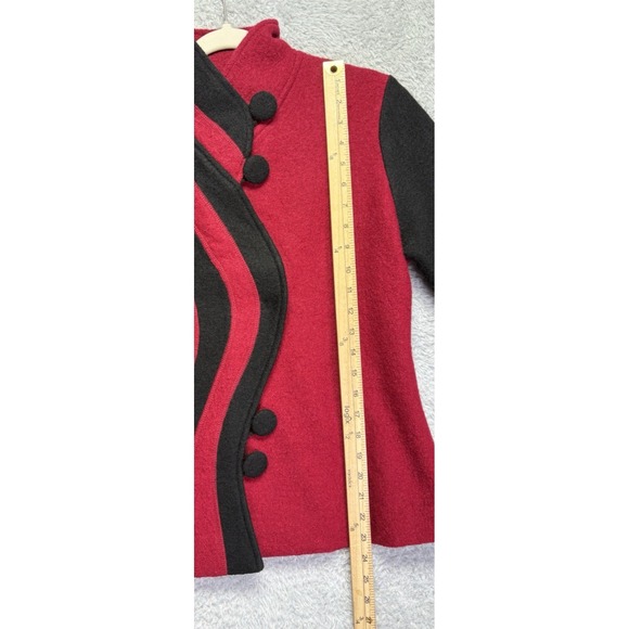 North Style Boiled Wool Asymmetrical Red Black Jacket Size S Flattering Lines - Picture 7 of 10